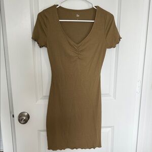SO Olive Green Ribbed V-Neck Mini Dress